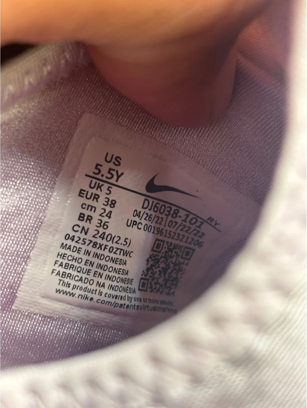 Nike flex runner GS white violet frost